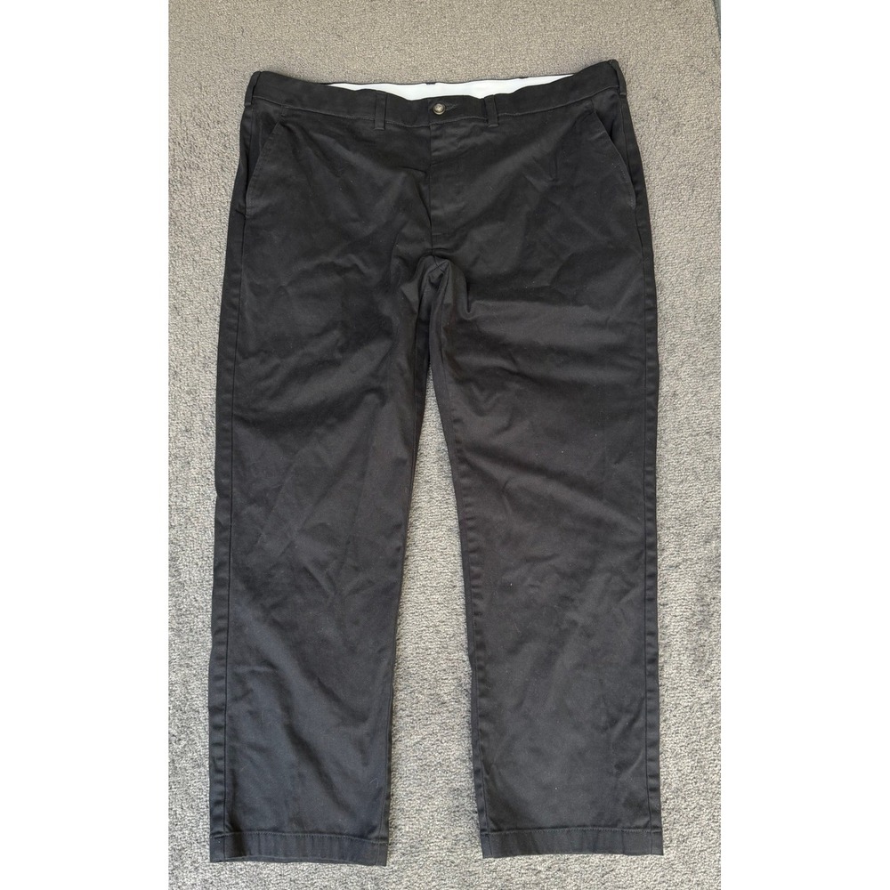 George Mens Black Flat Front Chino Pants Straight Leg 40x30 Trousers